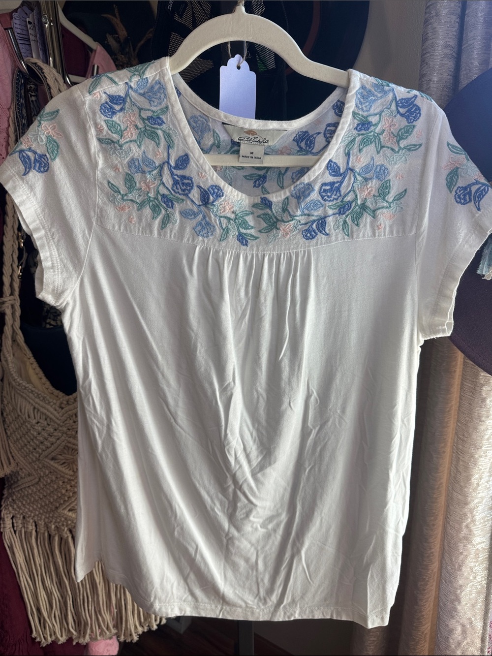Bob Timberlake White Embroidered Floral Yoke Blouse